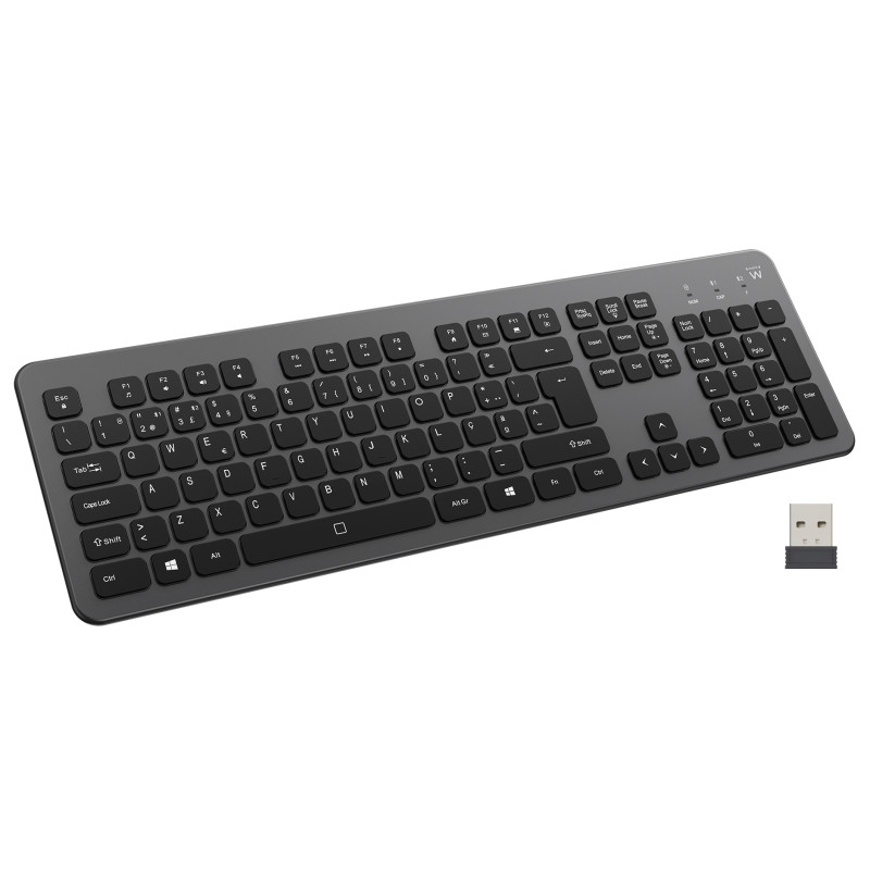 Ewent EW3297 EW3296, Completo (100%), Inalámbrico, RF inalámbrica + USB, Interruptor de membrana, QWERTY, Negro, Gris