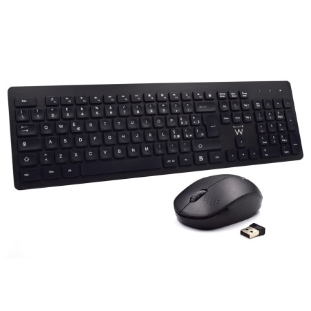 Ewent EW3255 EW3255, Completo (100%), QWERTY, Negro, Ratón incluido