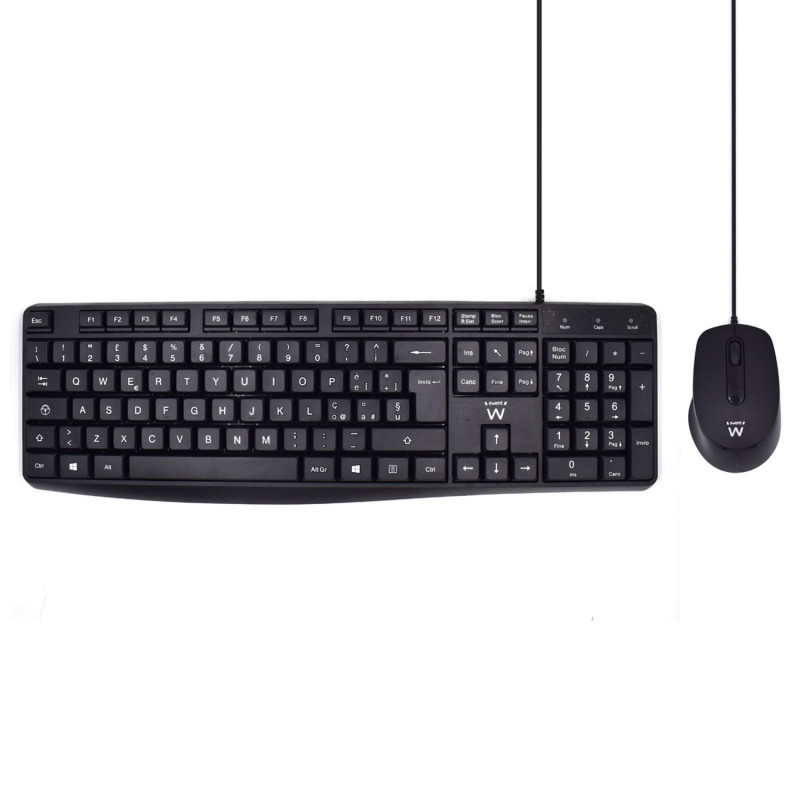Ewent EW3005 EW3005, Alámbrico, USB, Interruptor de membrana, QWERTY, Negro, Ratón incluido