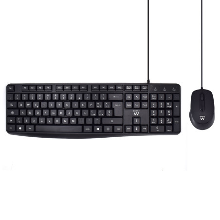 Ewent EW3005 EW3005, Alámbrico, USB, Interruptor de membrana, QWERTY, Negro, Ratón incluido