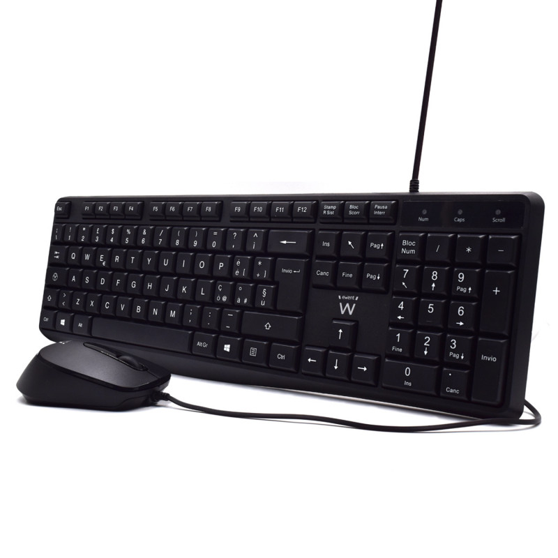 Ewent EW3005 EW3005, Alámbrico, USB, Interruptor de membrana, QWERTY, Negro, Ratón incluido