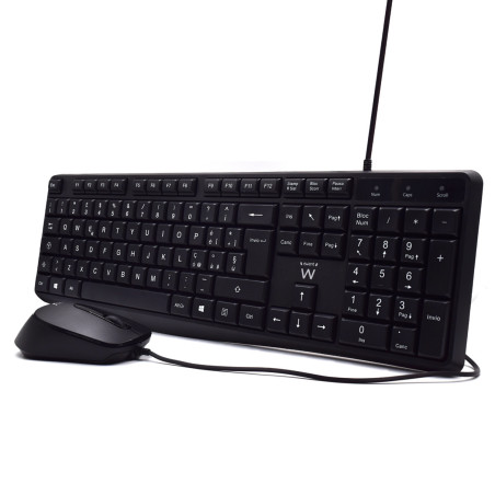 Ewent EW3005 EW3005, Alámbrico, USB, Interruptor de membrana, QWERTY, Negro, Ratón incluido