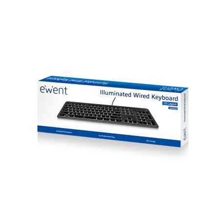 Ewent EW3268 EW3268, Alámbrico, USB, Switch de tecla de tijera, QWERTY, LED, Negro
