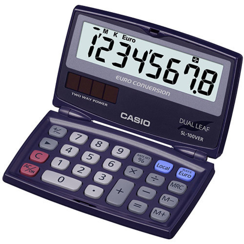 Casio SL-100 VER SL-100VER, Bolsillo, Pantalla de calculadora, 8 dígitos, Inclinación de pantalla, Batería, Azul