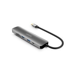 Urban Factory MHC45UF MHC45UF, Alámbrico, USB 3.2 Gen 1 (3.1 Gen 1) Type-C, 100 W, Gris, Sideral Grey, MicroSD (TransFlash), SD