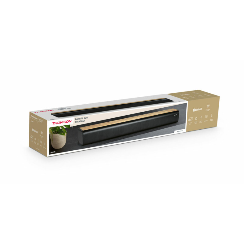 Thomson SB402BT SB402BT, 200 W, Película, Música, Por voz, 200 W, Negro, Madera, Inalámbrico, 185 mm