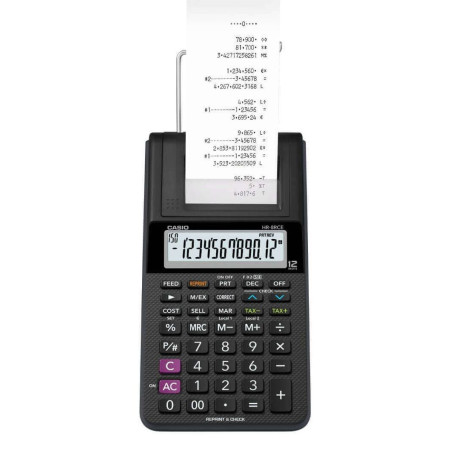 Casio HR-8RCE-BK-W HR-8RCE-BK, Escritorio, Calculadora de impresión, 12 dígitos, 1 líneas, Batería, Negro