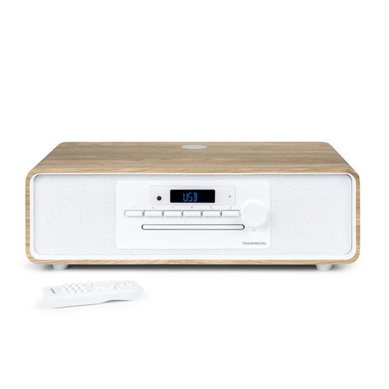 Thomson MIC301IBT MIC301IBT, Microcadena de música para uso doméstico, Blanco, Madera, Frente, 10 W, 4 Ω, 80 dB