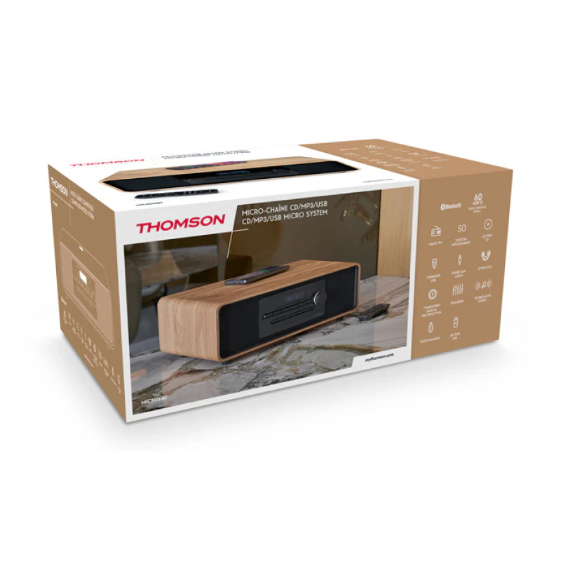 Thomson MIC300IBT MIC300IBT, Microcadena de música para uso doméstico, Negro, Madera, Frente, 10 W, 4 Ω, 80 dB