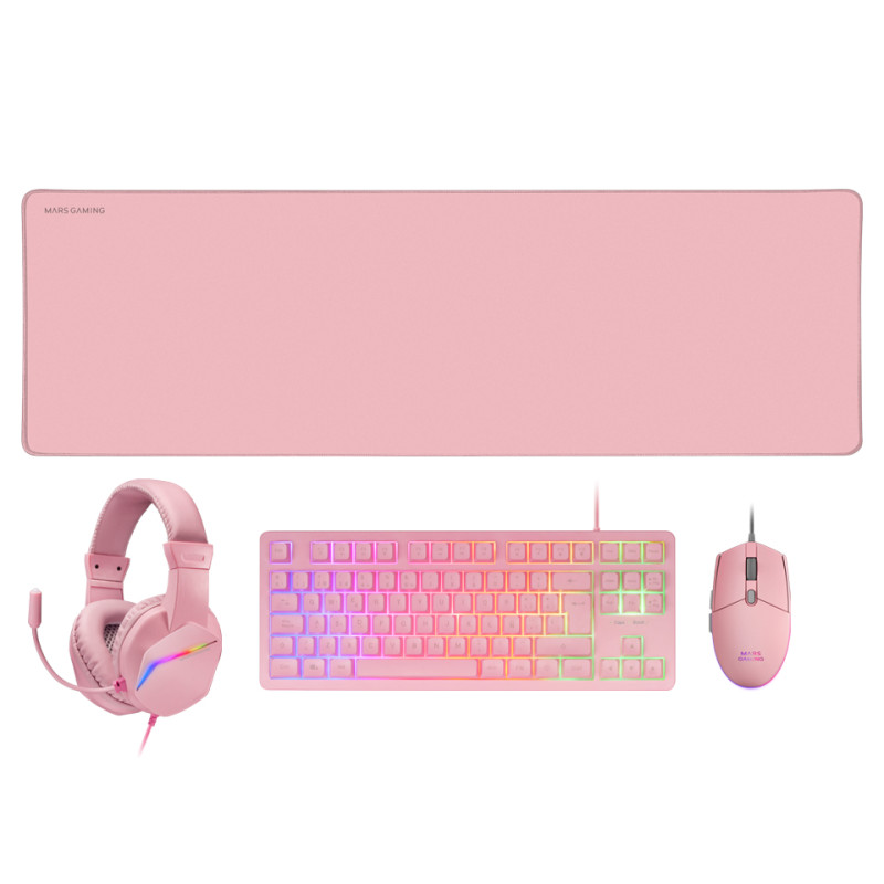 Mars Gaming MCPRGB3PPT MCP-RGB3, Pack Gaming Teclado Fixed RGB + Ratón Gaming RGB Flow 3200 DPI + Auriculares Over-Ear RGB +