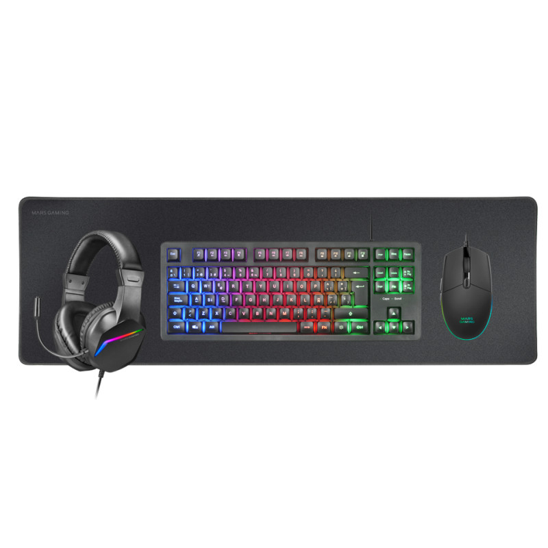 Mars Gaming MCPRGB3FR MCP-RGB3, Pack Gaming Teclado Fixed RGB + Ratón Gaming RGB Flow 3200 DPI + Auriculares Over-Ear RGB +