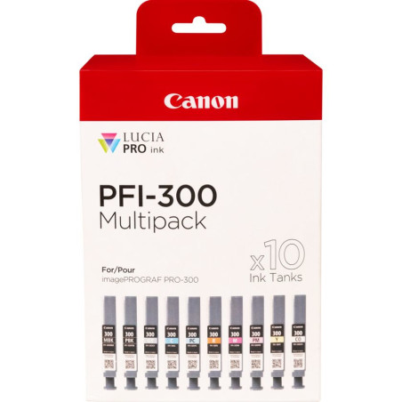 Canon 4192C008 PFI-300, Negro, Azul, Cian, Gris, Magenta, Foto negro, Foto magenta, Rojo, Amarillo, 10 pieza(s), Multipack