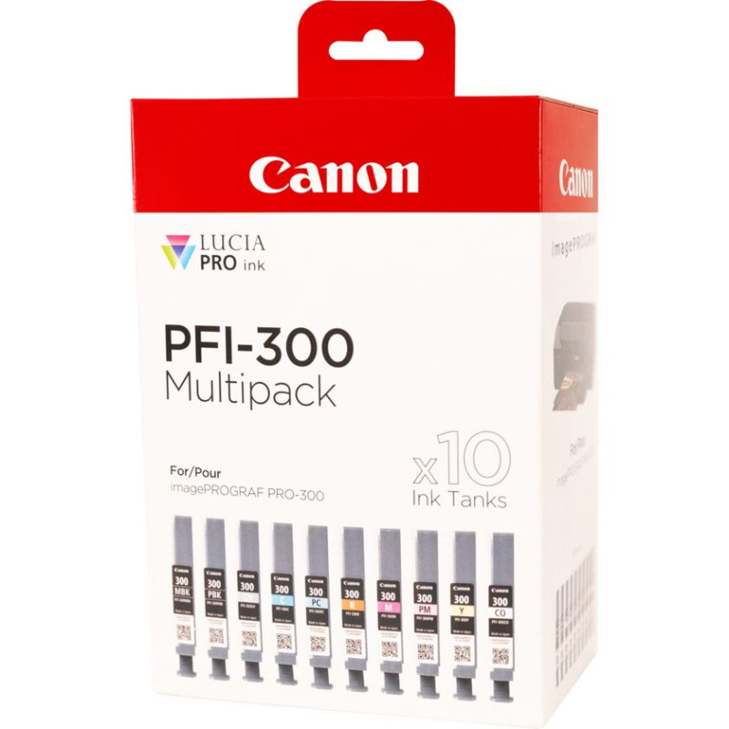Canon 4192C008 PFI-300, Negro, Azul, Cian, Gris, Magenta, Foto negro, Foto magenta, Rojo, Amarillo, 10 pieza(s), Multipack