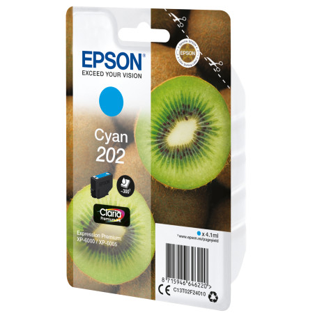 Epson C13T02F24020 Kiwi Singlepack Cyan 202 Claria Premium Ink, Rendimiento estándar, Cian, 4,1 ml, 1 pieza(s), 300 páginas
