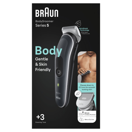Braun 417187 BodyGroomer BG5340, Mojado y seco, AC/Batería, Negro, Plata