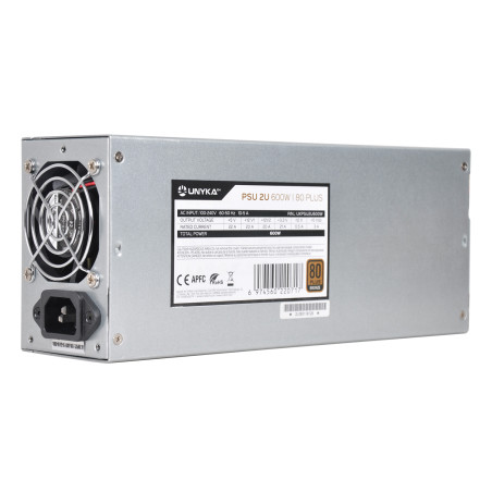 UNYKAch UKPSU2U600W Fuente de Alimentación 2U 600W 80 Plus Bronce, 600 W, 100 - 240 V, 50 - 60 Hz, 5 - 10 A, Activo, 21 A