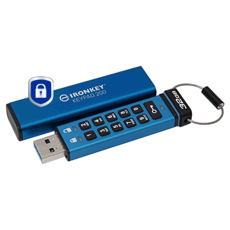 Kingston Technology IKKP200/32GB IronKey Keypad 200 de 32 GB, FIPS 140-3 nivel 3 cifrado AES-256, 32 GB, USB tipo A, 3.2 Gen 1