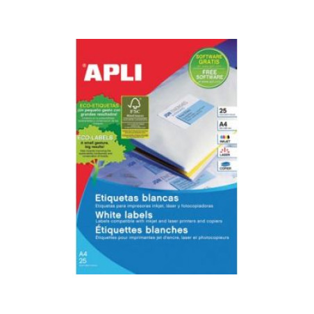 APLI 5810198 SP-5810198, Blanco, 2,54 cm, 1 cm, 4725 pieza(s), 25 hojas, 189 pieza(s)