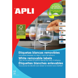APLI 10197 10197, Blanco, Etiqueta para impresora autoadhesiva, A4, Laser/Inyección de tinta, Desmontable, Rectángulo
