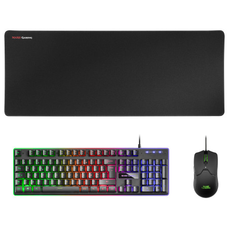 Mars Gaming MCPXBFR MCPXBFR, Combo Teclado H-Mech FRGB, Ratón Ultraligero 10000DPI y Alfombrilla XXL, Negro, Idioma Francés,