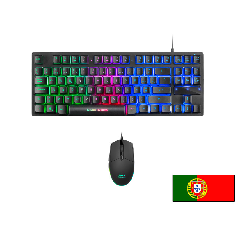 Mars Gaming MCPTKLPT MCPTKLPT, Combo RGB Teclado y Ratón, Diseño TKL, Layout Portugués, Alámbrico, USB, Interruptor de