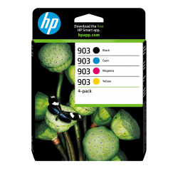 HP 6ZC73AE Paquete de 4 cartuchos de tinta Original 903 negro/cian/magenta/amarillo, Rendimiento estándar, Negro, Cian,