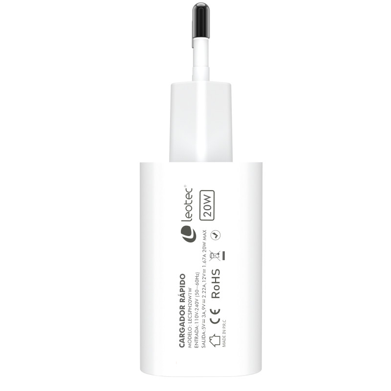 Leotec LECSPH20W1W Cargador rápido 20W USB-C, Interior, USB, Blanco