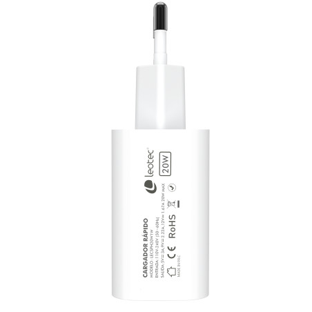 Leotec LECSPH20W1W Cargador rápido 20W USB-C, Interior, USB, Blanco