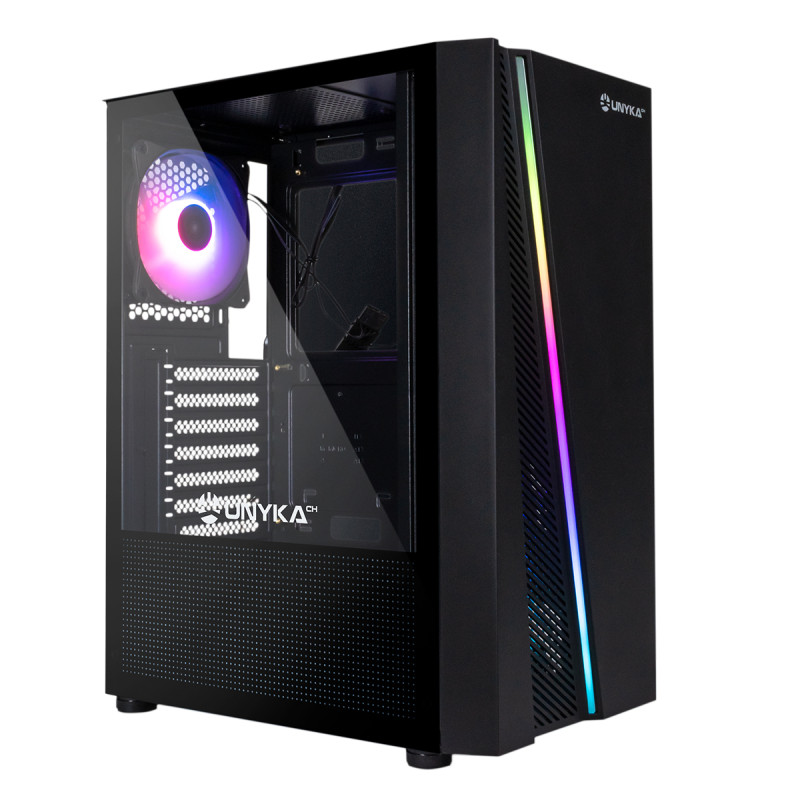 UNYKAch 511301 ATX Glayze Black, Torre, PC, Negro, ATX, ABS sintéticos, SGCC, Vidrio templado, Azul, Verde, Rojo