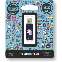 TECH ONE TECH TEC4012-32 Unicornio dream, 32 GB, USB tipo A, 2.0, Tapa, 20 g, Azul, Transparente