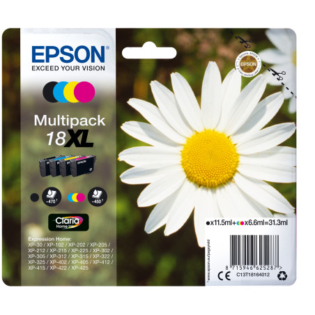 Epson C13T18164022 Daisy Multipack 18XL 4 colores (etiqueta RF), Negro, Cian, Magenta, Amarillo, 11,5 ml, 6,6 ml, 1 pieza(s),
