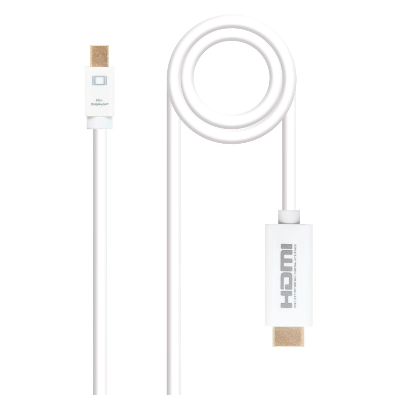 Nanocable 10.15.4005 Cable conversor Mini DP a HDMI, Mini DP/M - HDMI/M, Blanco, 5.0 M, 5 m, Mini DisplayPort, HDMI tipo A
