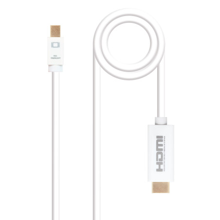 Nanocable 10.15.4005 Cable conversor Mini DP a HDMI, Mini DP/M - HDMI/M, Blanco, 5.0 M, 5 m, Mini DisplayPort, HDMI tipo A