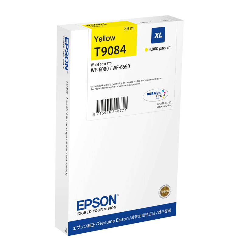 Epson C13T908440 Cartucho T9084 amarillo XL, Amarillo, Tinta a base de pigmentos, 39 ml, 1 pieza(s), 4000 páginas