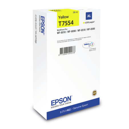 Epson C13T755440 Cartucho T7554 amarillo XL, Alto rendimiento (XL), Amarillo, Tinta a base de pigmentos, 1 pieza(s)