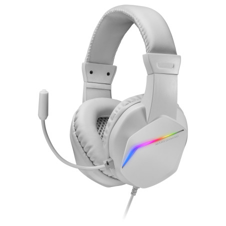 Mars Gaming MH122W MH122 Blanco, Cascos Gaming FRGB Over Ear con Micrófono, Sonido HiFi, Cancelación de Sonido, Ultraligeros,