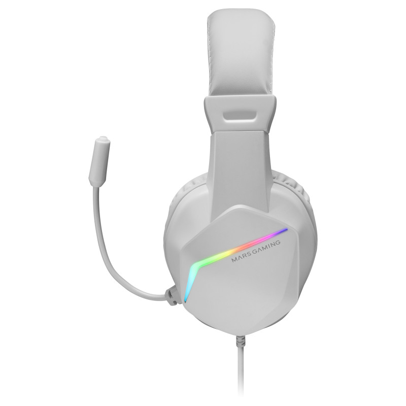 Mars Gaming MH122W MH122 Blanco, Cascos Gaming FRGB Over Ear con Micrófono, Sonido HiFi, Cancelación de Sonido, Ultraligeros,