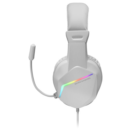 Mars Gaming MH122W MH122 Blanco, Cascos Gaming FRGB Over Ear con Micrófono, Sonido HiFi, Cancelación de Sonido, Ultraligeros,