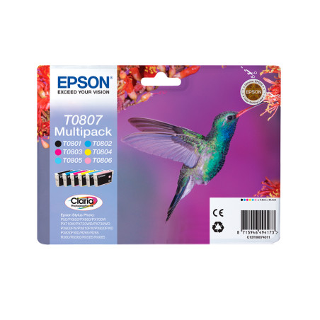 Epson C13T08014011 Hummingbird Cartucho T0801 negro, Negro, Tinta a base de pigmentos, 7,4 ml, 1 pieza(s)