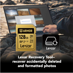 Lexar LSDAMGL128G-RNNNG Armor Gold, 128 GB, SDXC, UHS-II, 280 MB/s, 210 MB/s, Class 3 (U3) 2