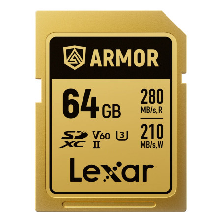 Lexar LSDAMGL064G-RNNNG ARMOR GOLD, 64 GB, SDXC, UHS-II, 280 MB/s, 210 MB/s, Class 3 (U3)