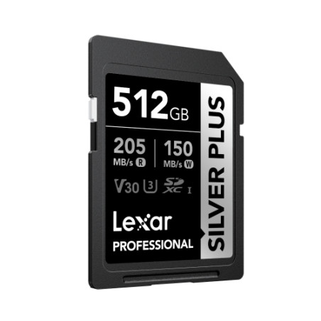 Lexar LSDSIPL512G-BNNNG Professional SILVER PLUS, 512 GB, SDXC, UHS-I, 205 MB/s, 150 MB/s, Class 3 (U3)