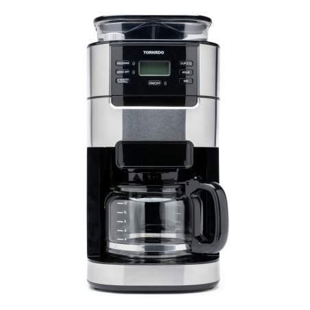 TORNADO TCM1025A-GS TCM-1025A-GS, Cafetera de filtro, 1,5 L, Granos de café, De café molido, Molinillo integrado, 1050 W,