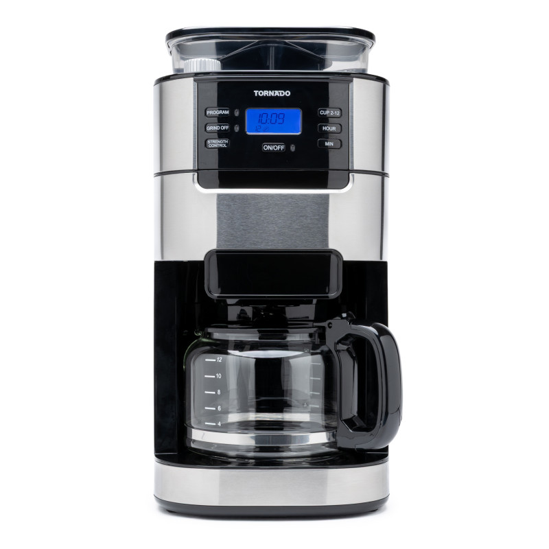 TORNADO TCM1025A-GS TCM-1025A-GS, Cafetera de filtro, 1,5 L, Granos de café, De café molido, Molinillo integrado, 1050 W,