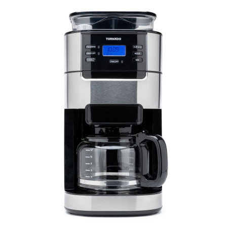 TORNADO TCM1025A-GS TCM-1025A-GS, Cafetera de filtro, 1,5 L, Granos de café, De café molido, Molinillo integrado, 1050 W,