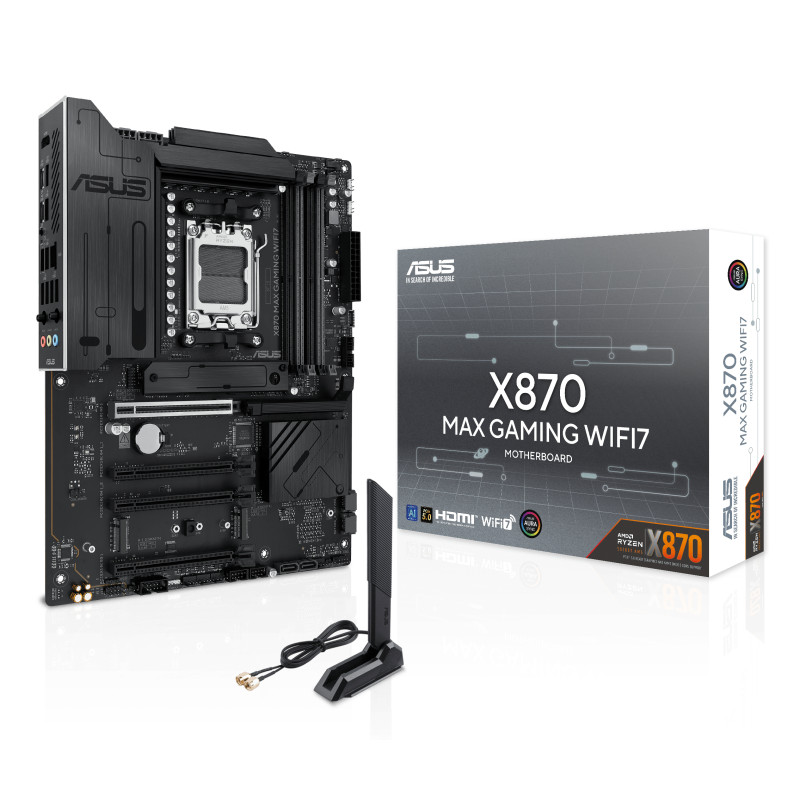 ASUS 90MB1LY0-M0EAY0 X870 MAX GAMING WIFI7, AMD, Zócalo AM5, AMD Ryzen 7000 Series, AMD Ryzen 8000 Series, AMD Ryzen 9000