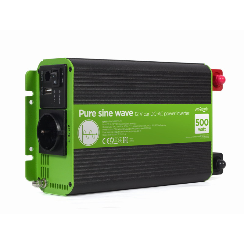 EnerGenie EG-PWC-PS500-01 EG-PWC-PS500-01, Inversor para coche, Auto, 10 - 16 V, 500 W, 230 V, 50 Hz