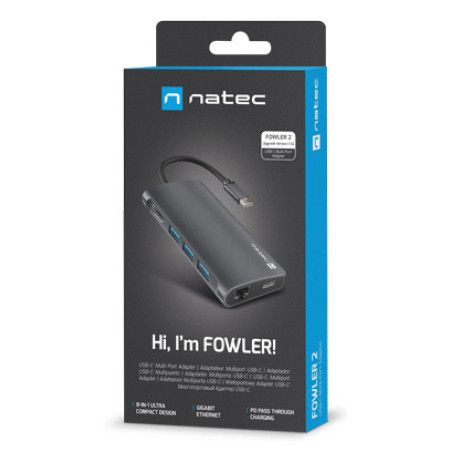 NATEC NMP-2162 NMP-2162, Alámbrico, USB 3.2 Gen 1 (3.1 Gen 1) Type-C, 100 W, 100,1000 Mbit/s, Gris, Dark grey