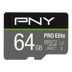 PNY P-SDU64GV31100PRO-GE PRO Elite, 64 GB, MicroSDXC, Clase 10, UHS-I, 100 MB/s, Class 3 (U3)