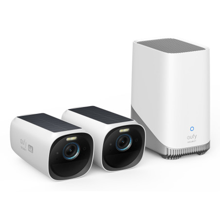 Eufy T88713W1 Kit de 2 cámaras eufyCam 3 de Security, cámara de seguridad 4K con panel solar integrado, IA de reconocimiento